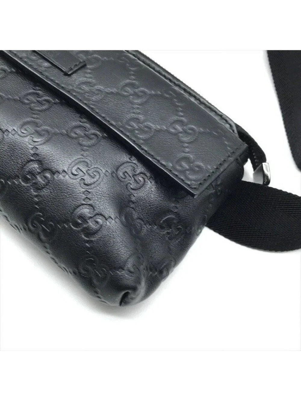 Gucci Guccissima Leather Logo Embossed Belt Bag Black Blunt Gentleman